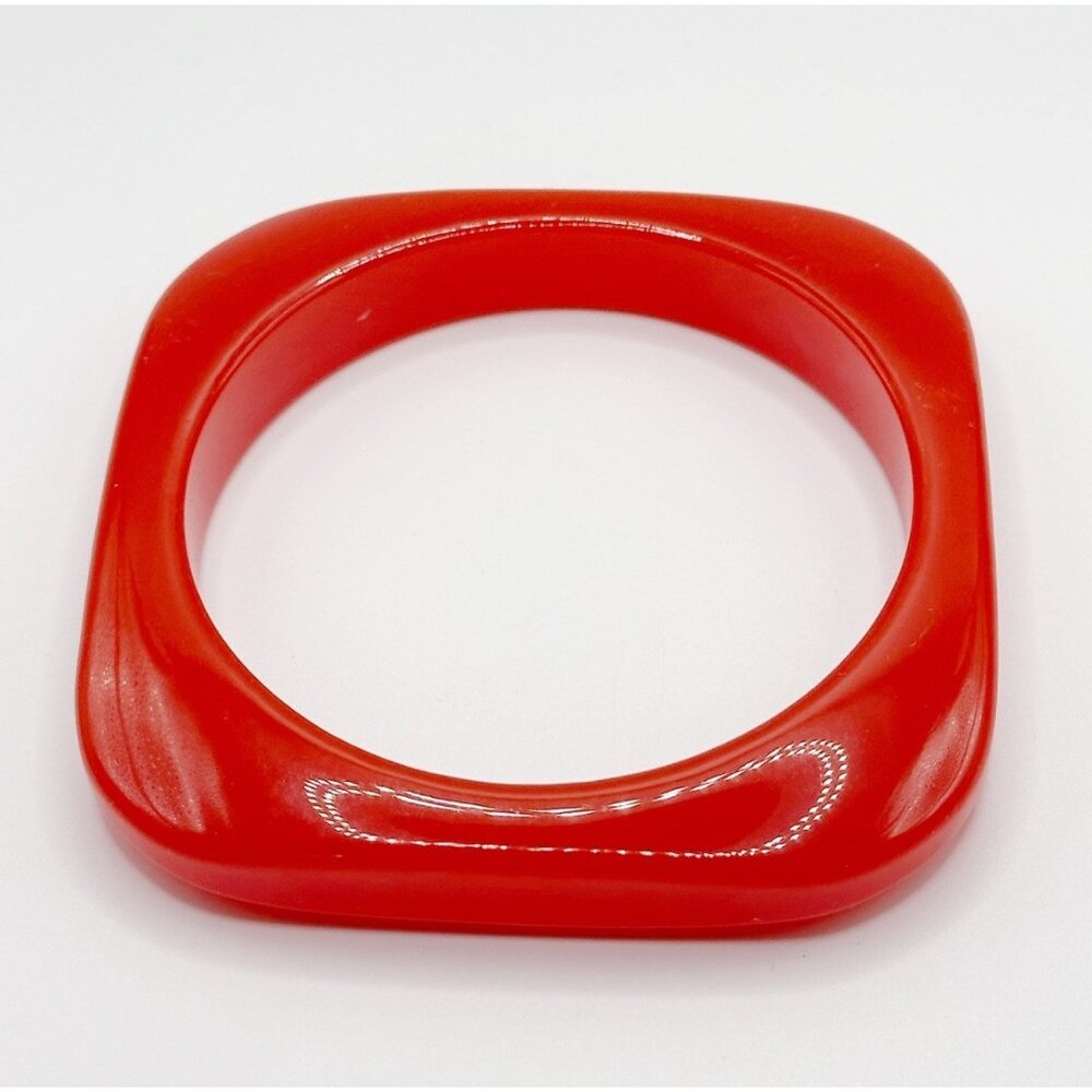 Vintage 70's Red Square Resin Bangle Bracelet - Women Jewelry
